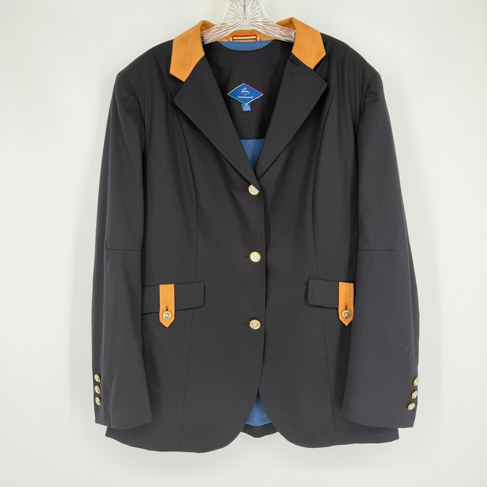Pessoa by Horseware Competition Show Jacket Hunt Coat Black Tan Wool US 14/16